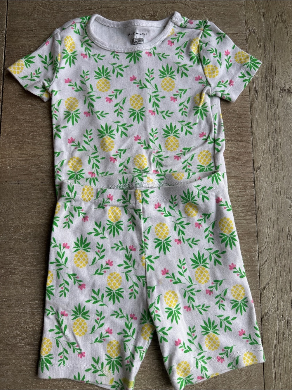 Janie and Jack White Short Sleeve Pajamas with Yellow Pineapple Print